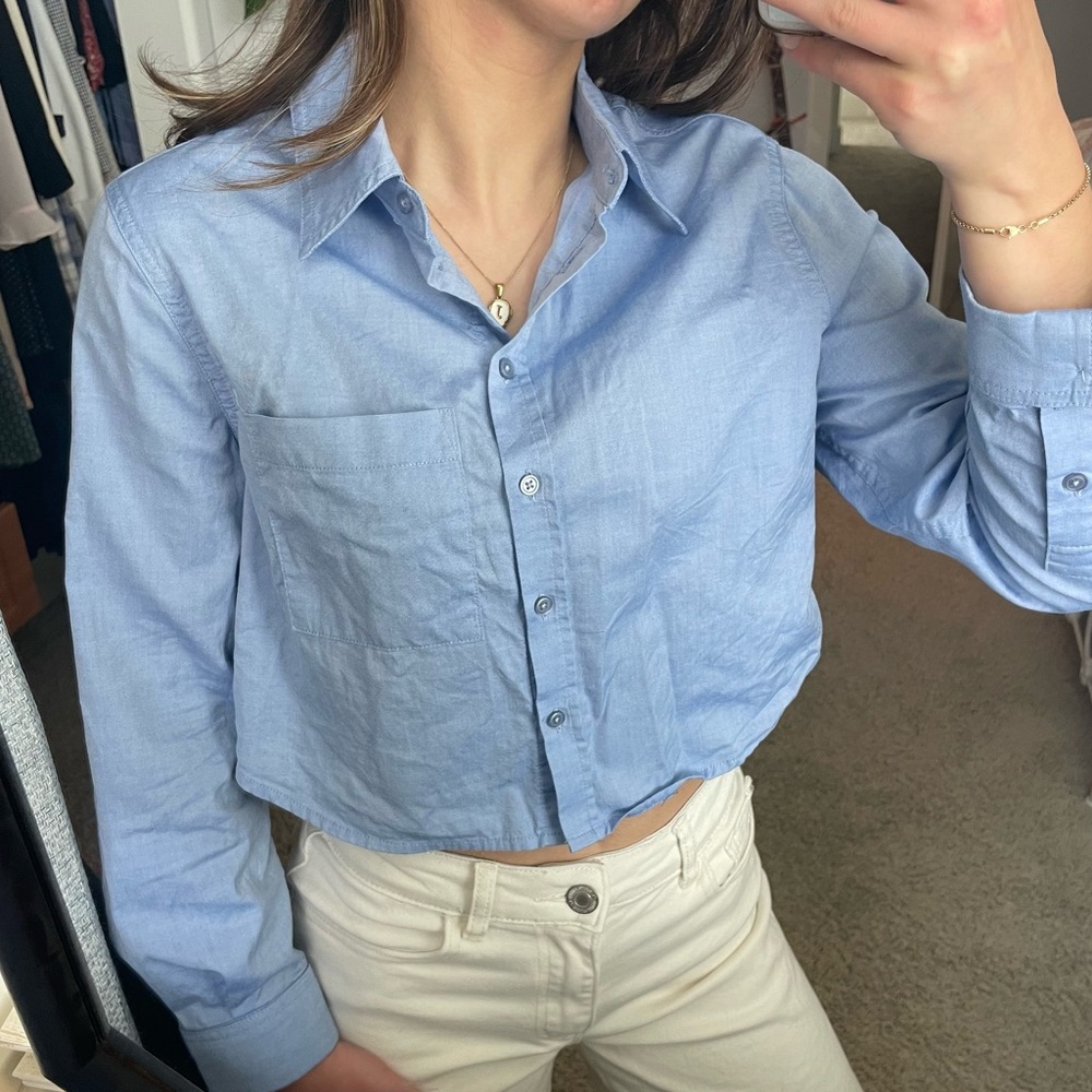 Blue Cropped Collared Shirt